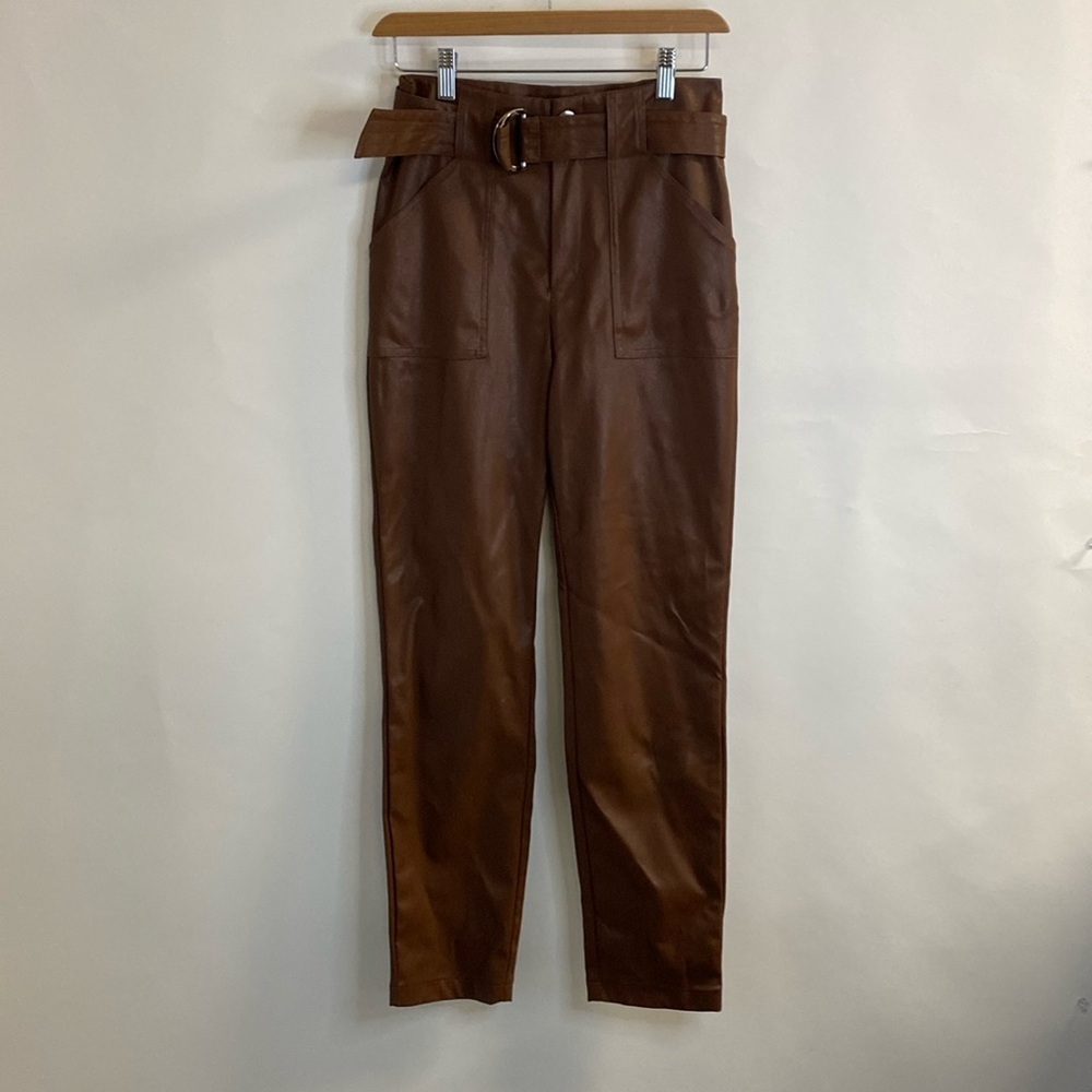 Superdown faux leather tie waist straight pant